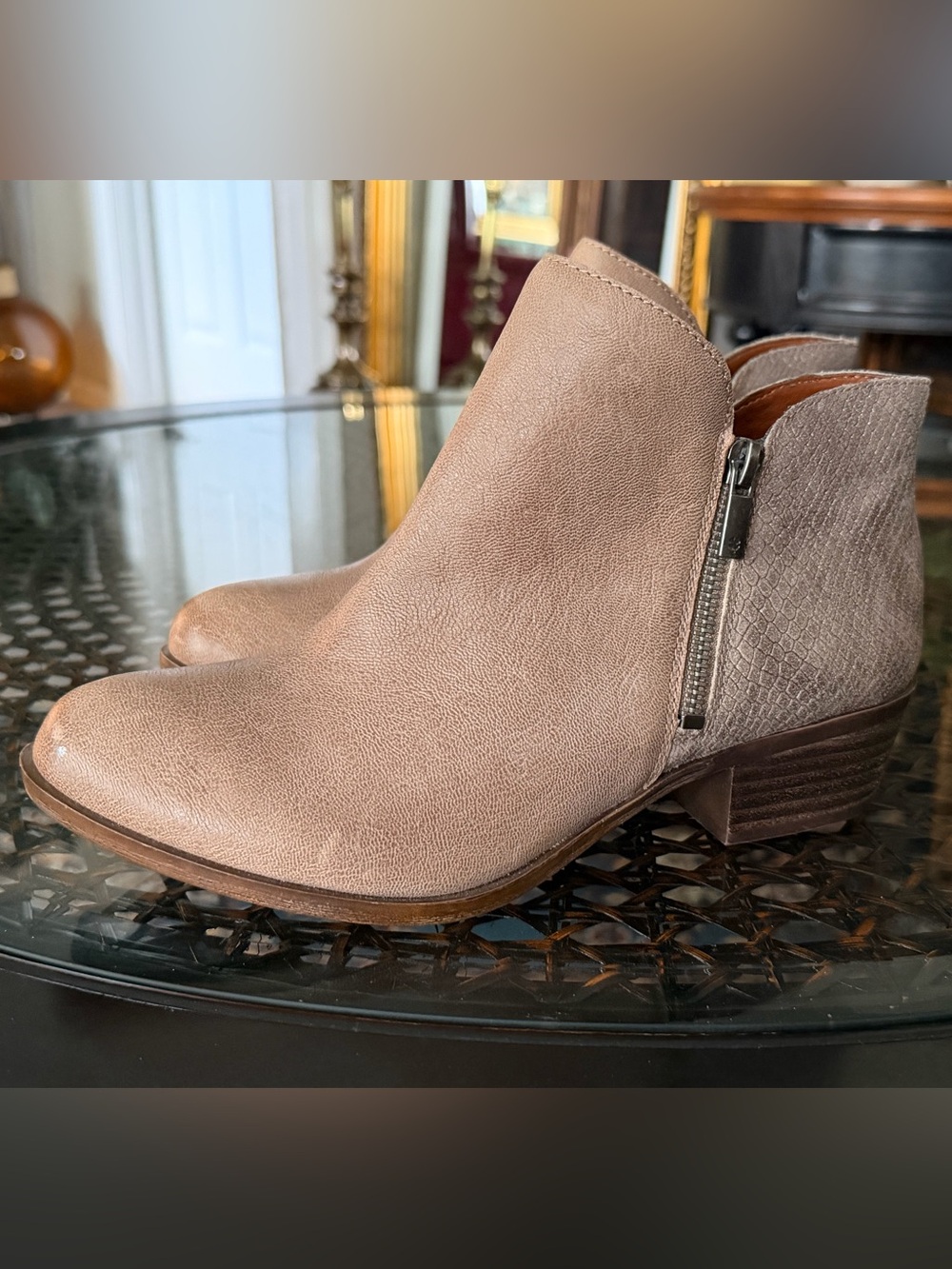 Lucky Brand Basel textured snake pattern heel panel Booties